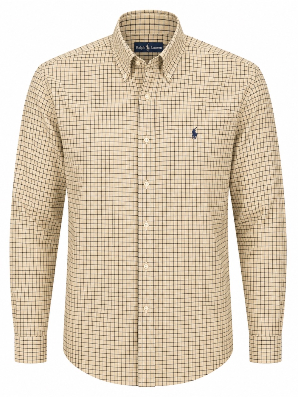 Ralph Lauren Classic‎ Fit Beige Windowpane Plaid Button Down Shirt Medium